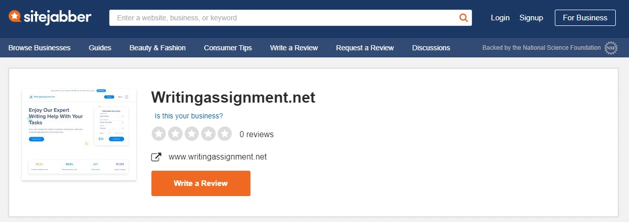 WritingAssignment review on Sitejabber